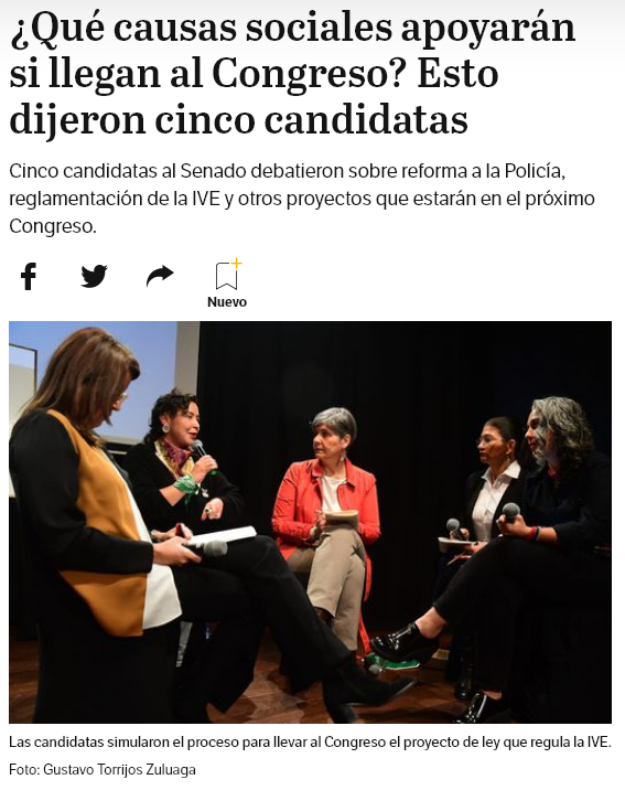 ¿Qué causas sociales apoyarán si llegan al Congreso? Esto dijeron cinco candidatas. Fuente: ElEspectador.com  03/09/2022