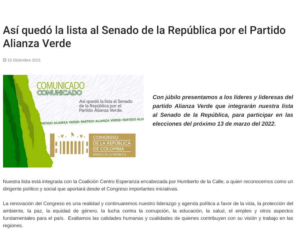 AlianzaVerde.org.co: Nuestra lista está integrada con la Coalición